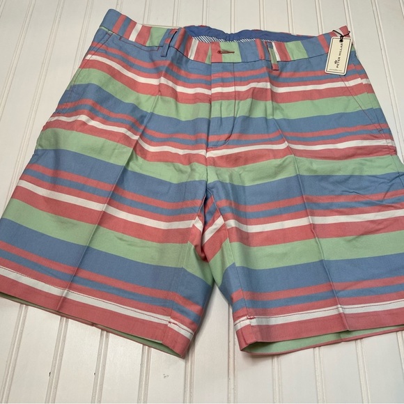 PETER MILLAR Stripe Flat Front Cotton Shorts Men's 34 NEW 539 - Picture 2 of 4